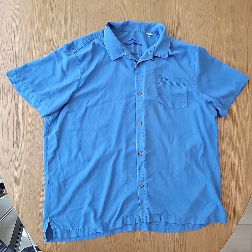 Tommy Bahama Shirt Men's 3XL Blue Island Zone Button Up Silk Blend Beach Casual